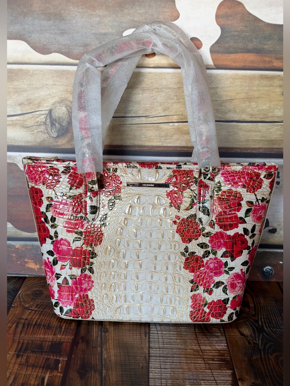NWT BRAHMIN Romantic Roses Asher Tote Shoulder Bag BEAUTIFUL Flowers FIRM